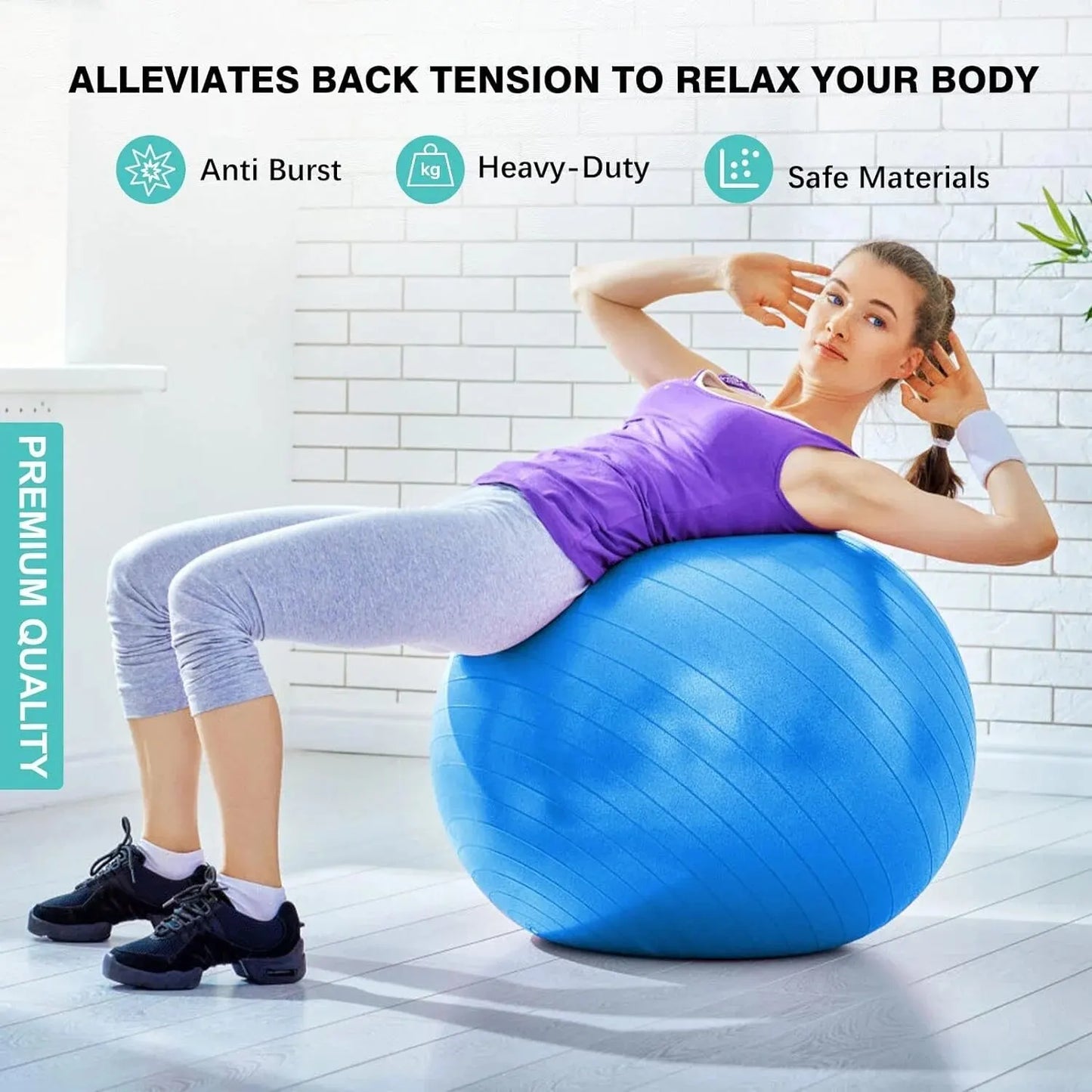 Sports Yoga Fitness Exercise Balls Thickened Non-slip Blue PVC Material 55cm Core Balance Training Balance Exercise Ball Pilates Ball With Pump